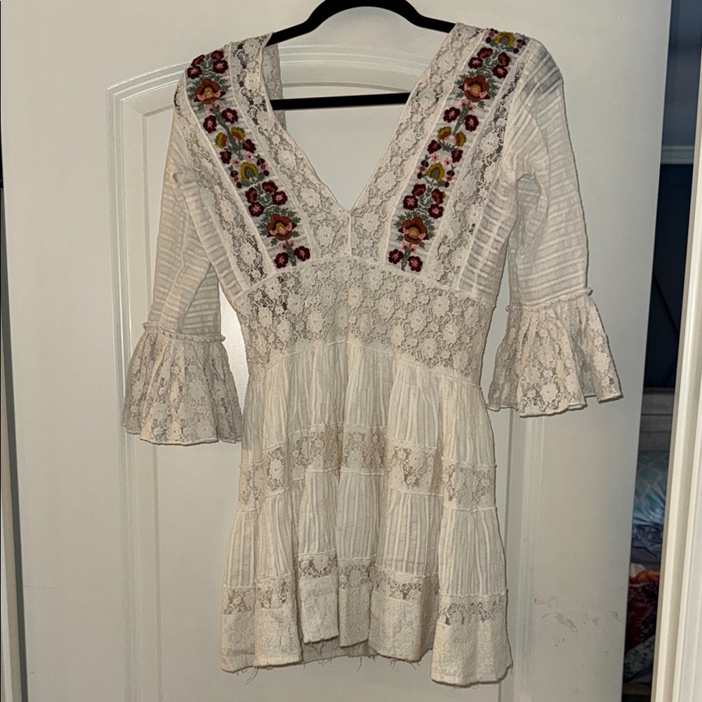 Free People Floral Embroidered Lace Top